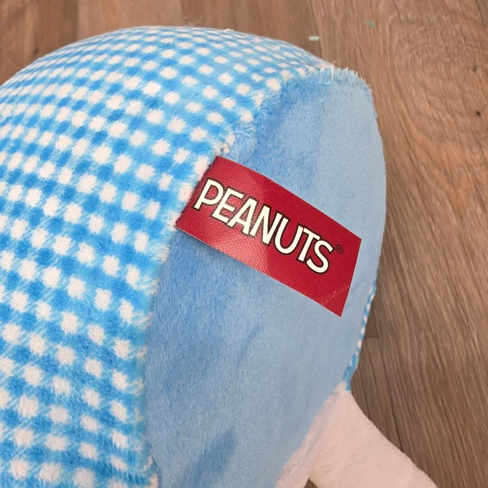 Peanuts Snoopy Plush Easter Basket Blue Gingham Bunny Ears Stuffed Animal 10in